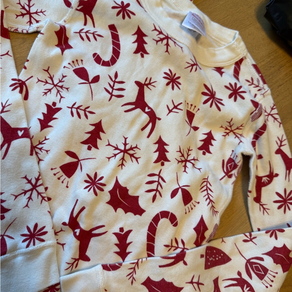 HANNA ANDERSSON 130 8 Reindeer Red Cream Long John Pajama Holiday Christmas New - Picture 3 of 3